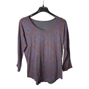 Fresh Produce Womens Blouse Top Size L Print Grey Purple Red Modal Cotton Blend